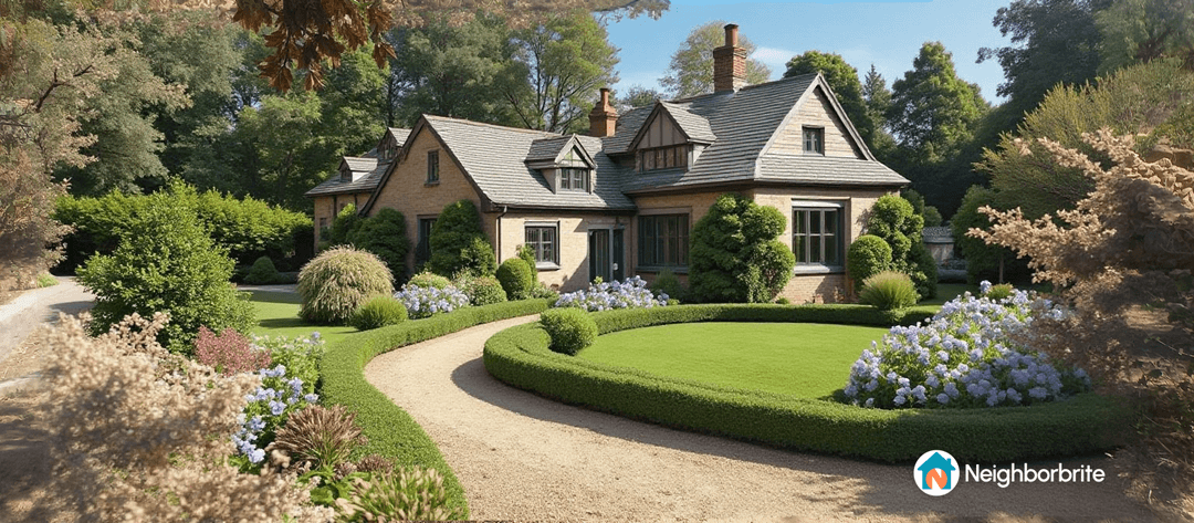 A well-maintained garden with lush greenery and blooming flowers.