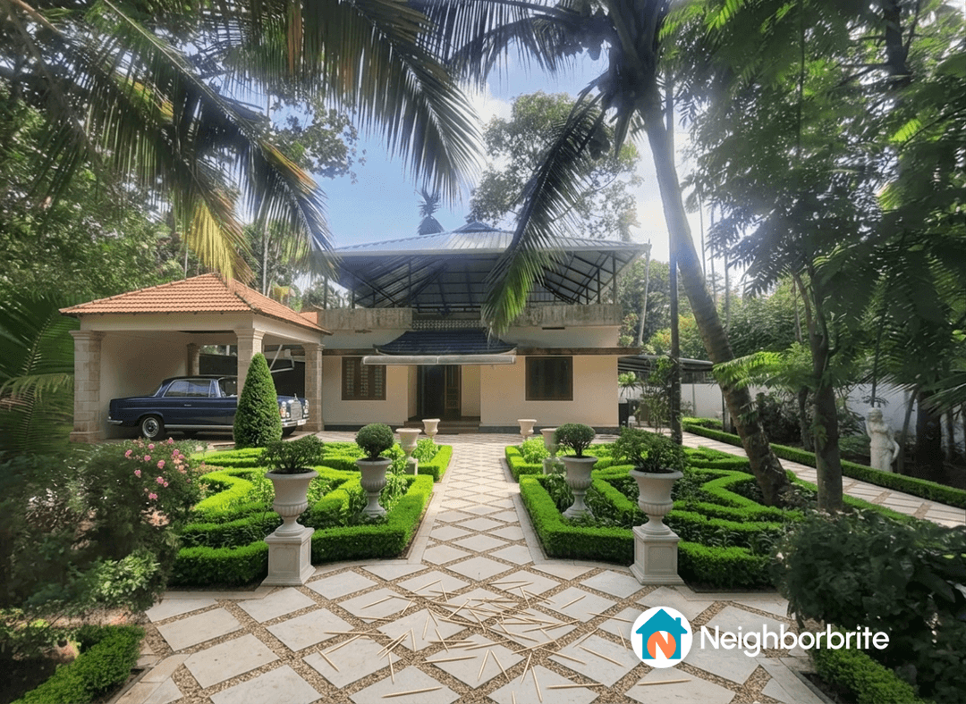 A landscaped yard with a request to remove all plants from the center.