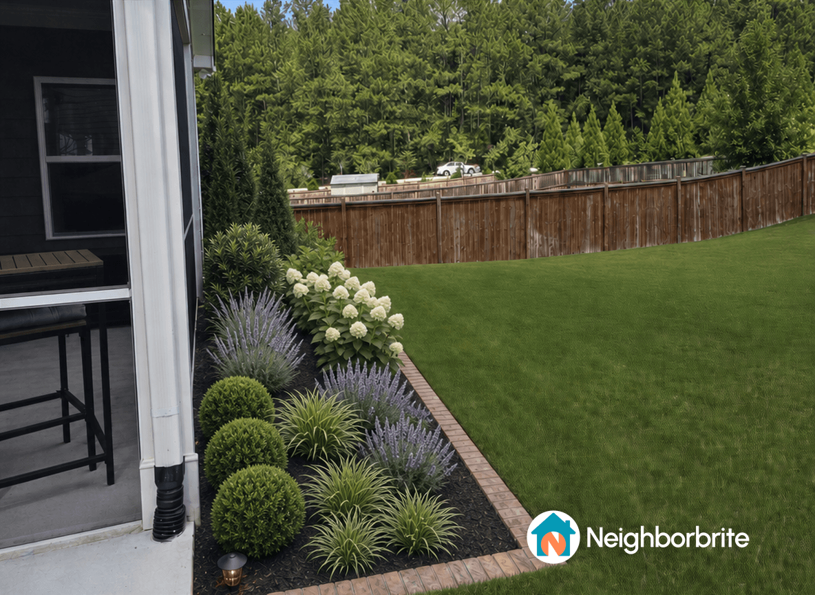 A beautifully landscaped yard featuring low maintenance plants and flowers.