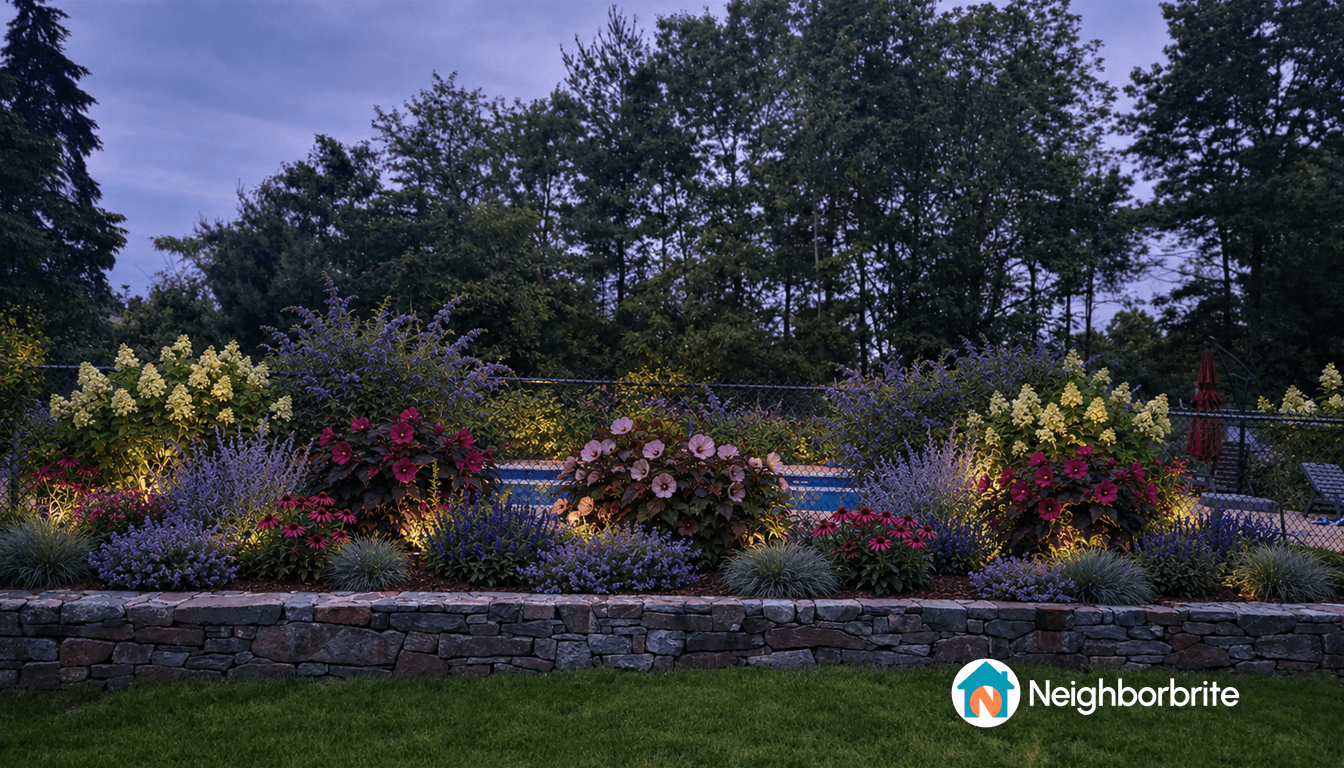 Colorful garden featuring drought resistant plants and flowers.