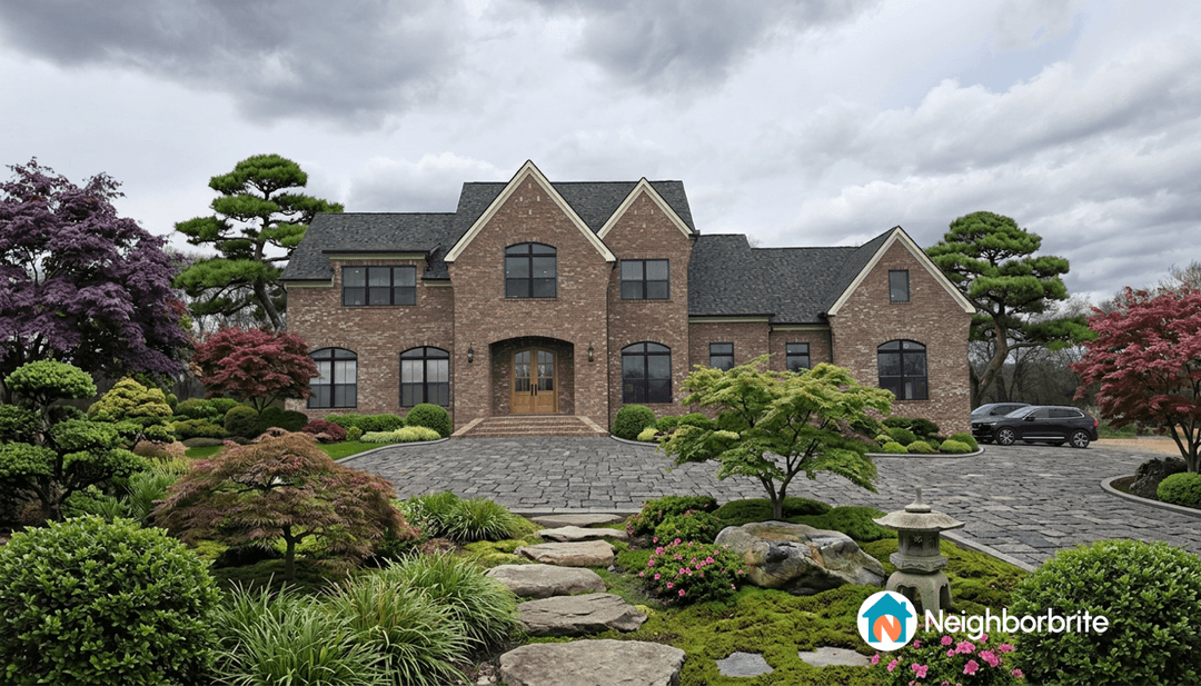 A beautiful home with landscaped gardens and a driveway.