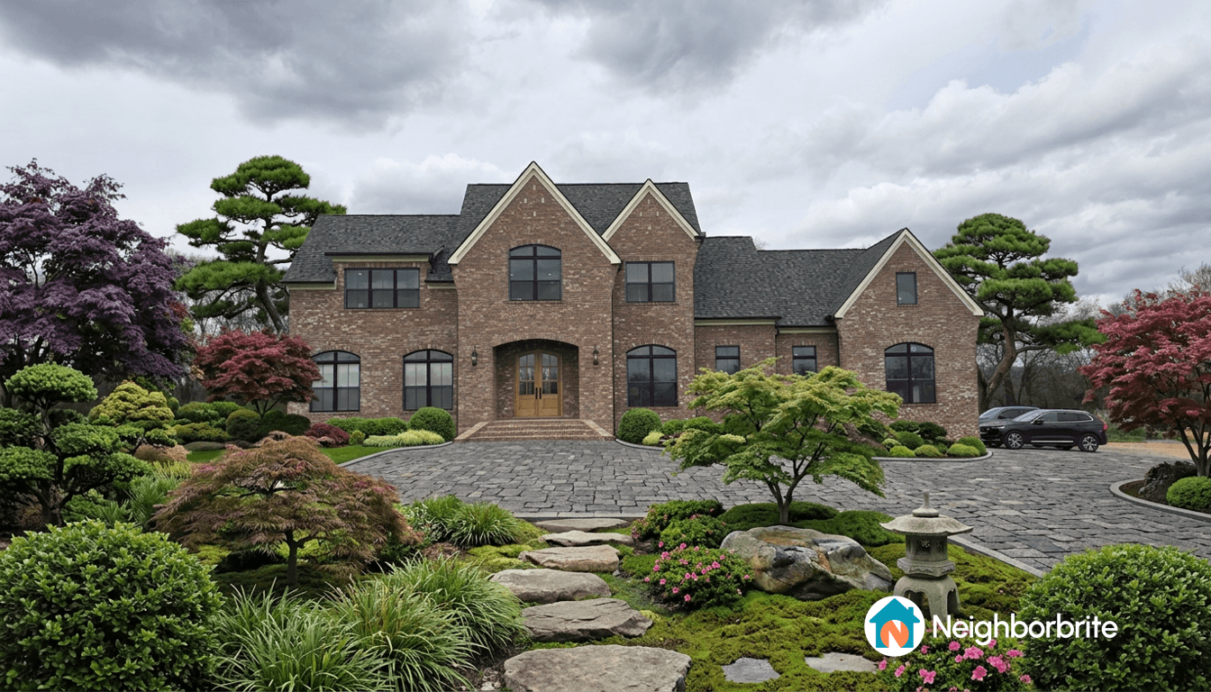 A beautiful home with landscaped gardens and a driveway.