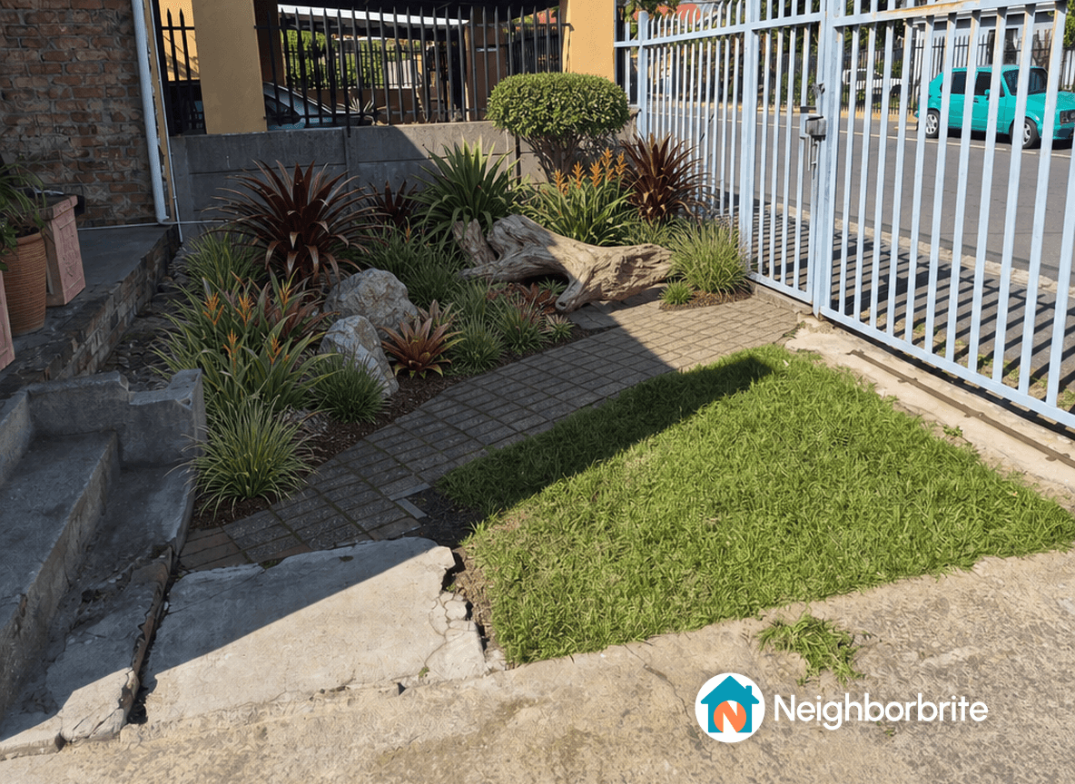 A garden area with various plants and stones, seeking drought tolerant alternatives.