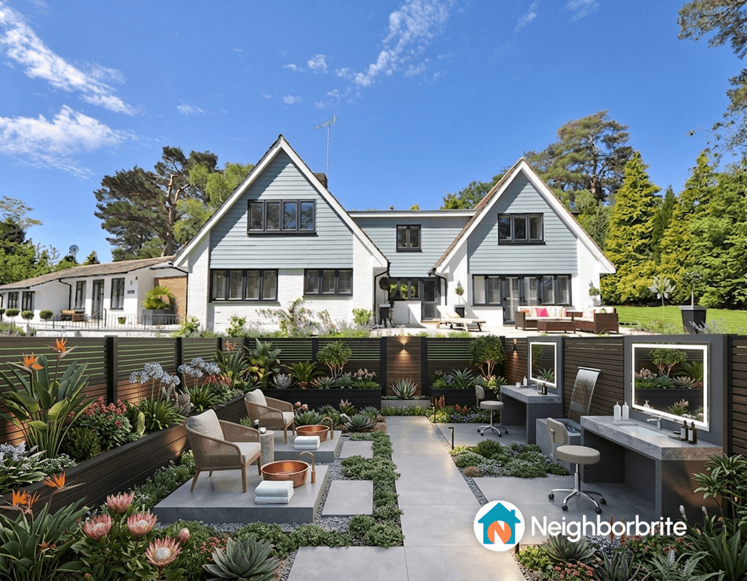 A stylish outdoor area with seating and plants, ideal for budget ideas.