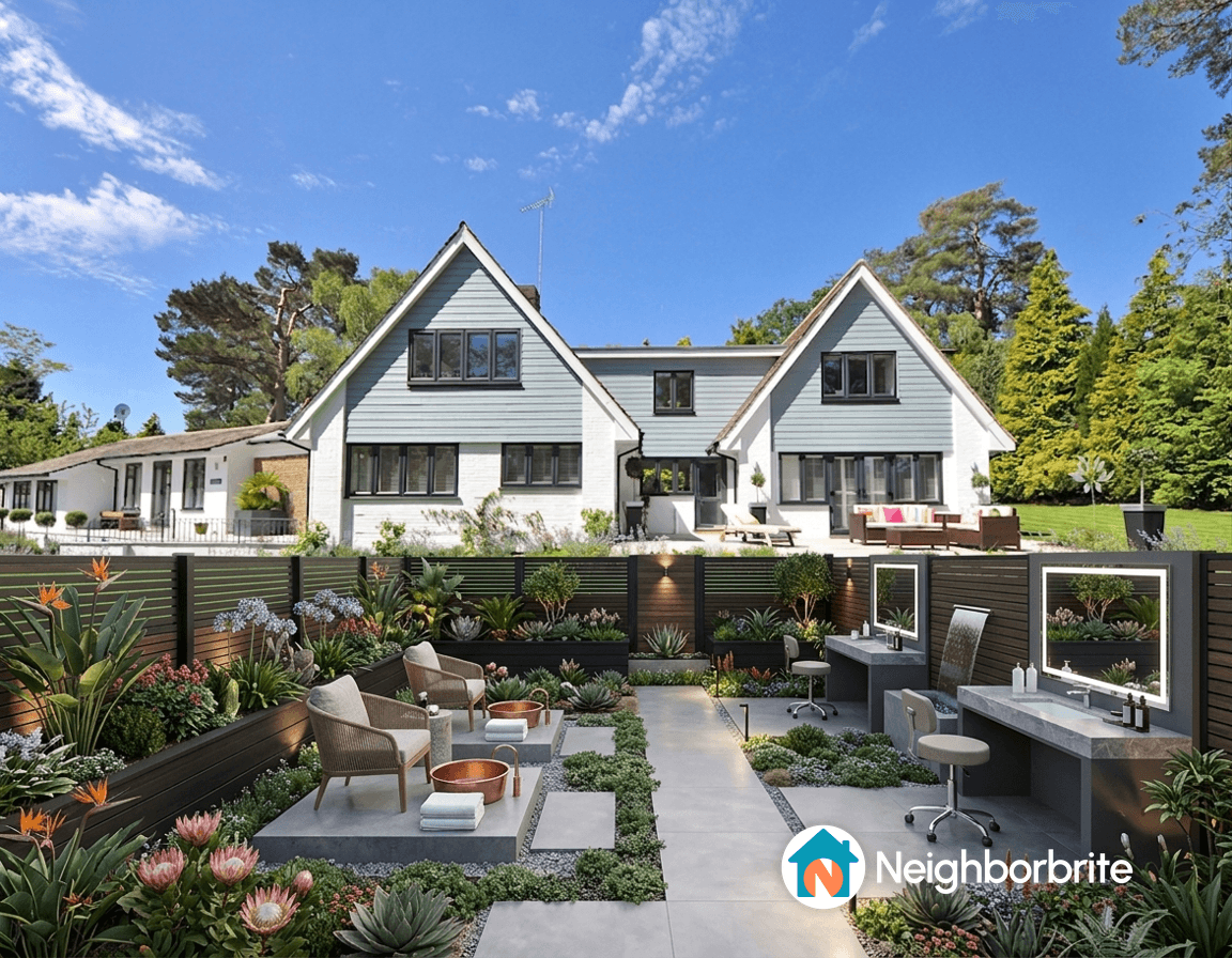 A stylish outdoor area with seating and plants, ideal for budget ideas.
