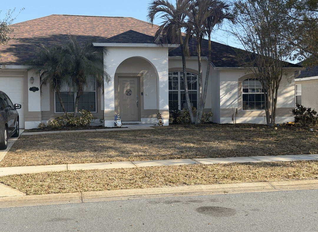 Front yard with minimal grass, seeking design inspiration.