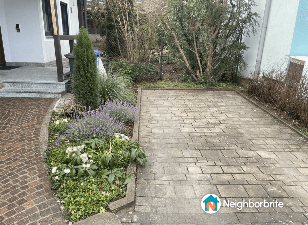 Gartenbereich mit Pflanzen, der für blühende Alternativen umgestaltet werden soll.