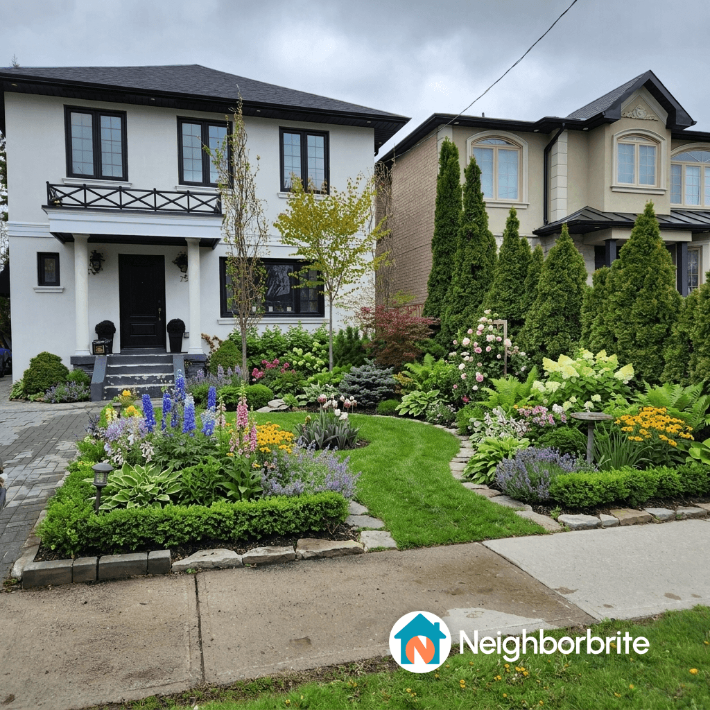 Beautiful landscaped yard with flowers and greenery in Scarborough.