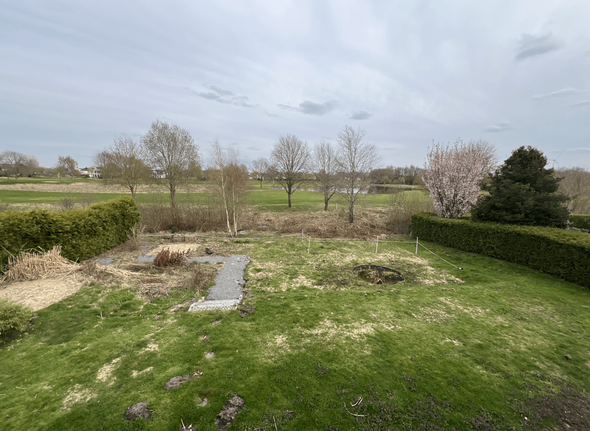 View of a yard with space for a pool and landscaping elements.
