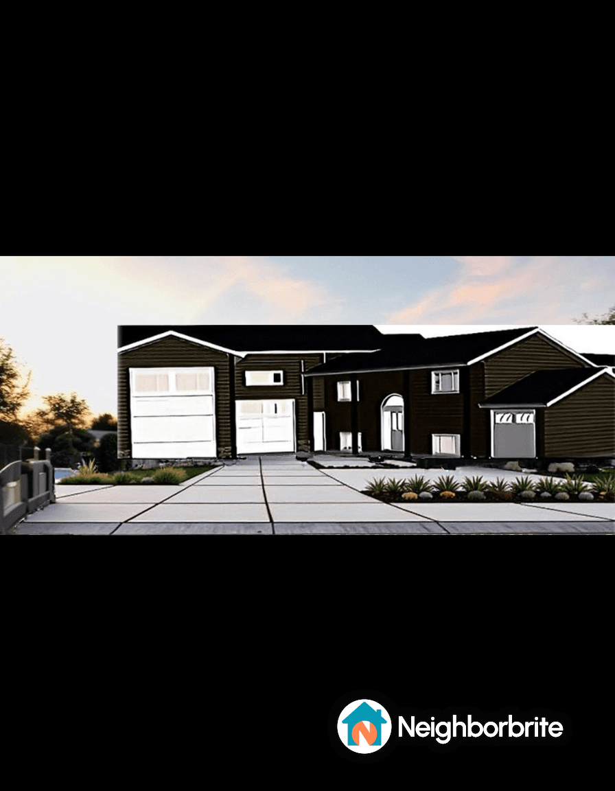 A modern driveway design with a stylish house in the background.