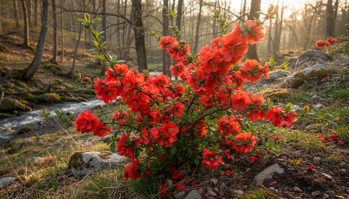 chinesische Zierquitte (Chaenomeles Speciosa) - Pflanzen der Bodenschicht