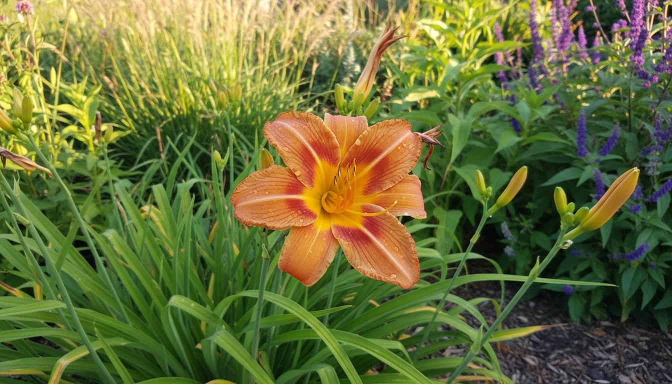 Coppery-Orange With Gold Daylily Midsummer 'Bright Sunset' (Hemerocallis 'Bright Sunset') - Perennials