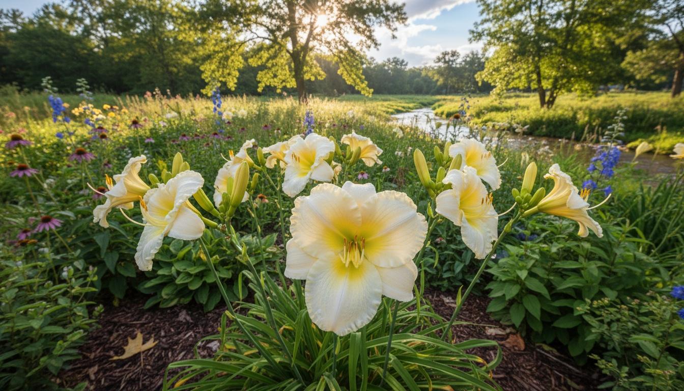 Creamy White Daylily Early Summer 'Gentle Shepherd' (Hemerocallis 'Gentle Shepherd') - Perennials