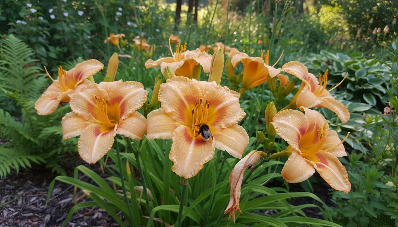 Light Apricot Daylily Early Summer Rebloomer 'Apricot Sparkles' (Hemerocallis 'Apricot Sparkles') - Perennials