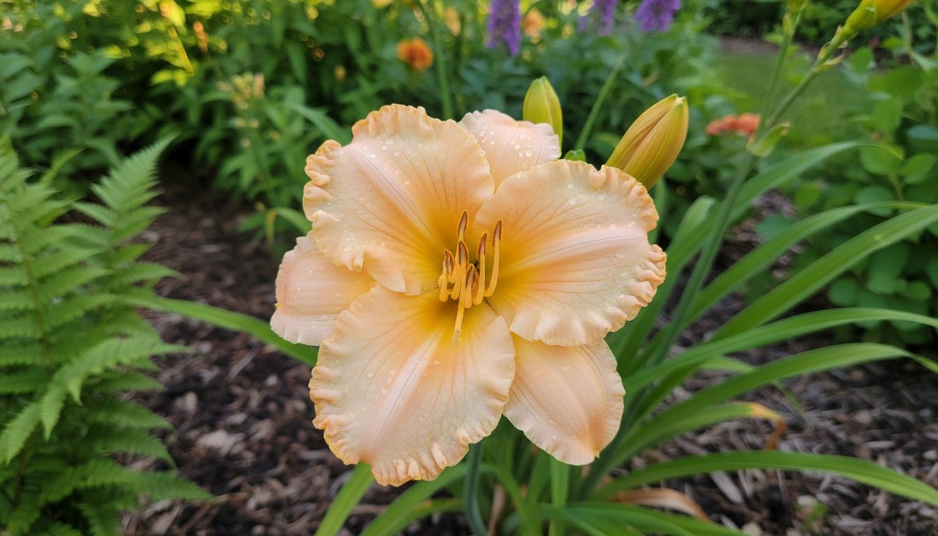 Ruffled Peach And Yellow Daylily Early Rebloomer 'Singular Sensation' (Hemerocallis 'Singular Sensation') - Perennials