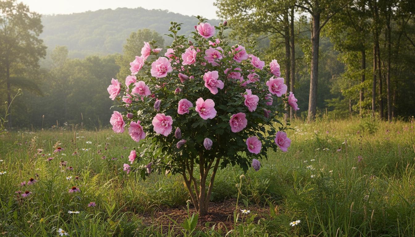 Rose Of Sharon 'Jwnwood4' (Hibiscus Syriacus Pp24336 Pink Chiffon Tree Form 'Jwnwood4') - Flowering Trees