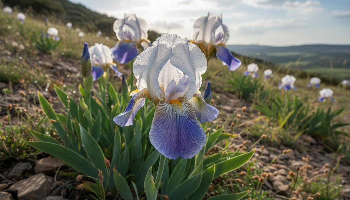 White-Blue Bicolor Bearded Iris 'Wintry Sky' (Iris Germanica 'Wintry Sky') - Perennials