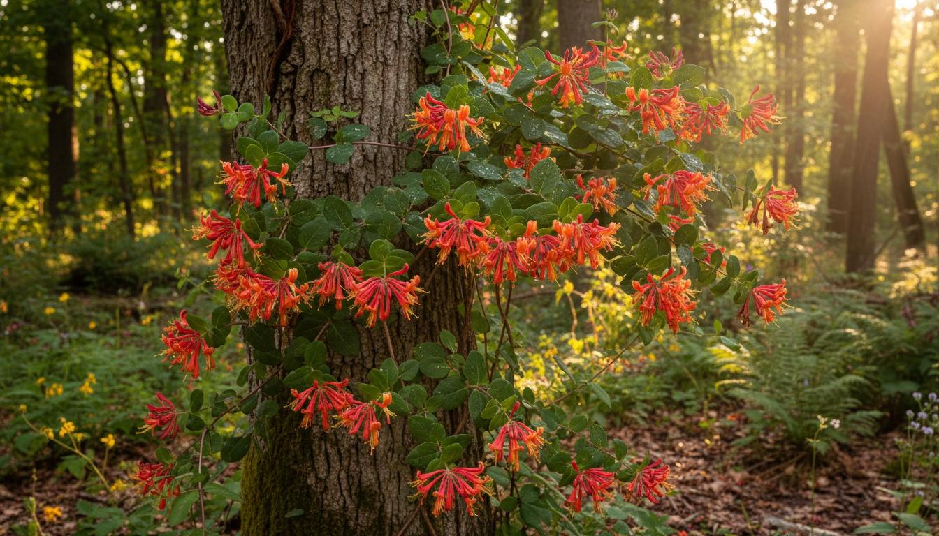Honeysuckle Vine 'Dropmore Scarlet' (Lonicera X Brownii 'Dropmore Scarlet') - Vines