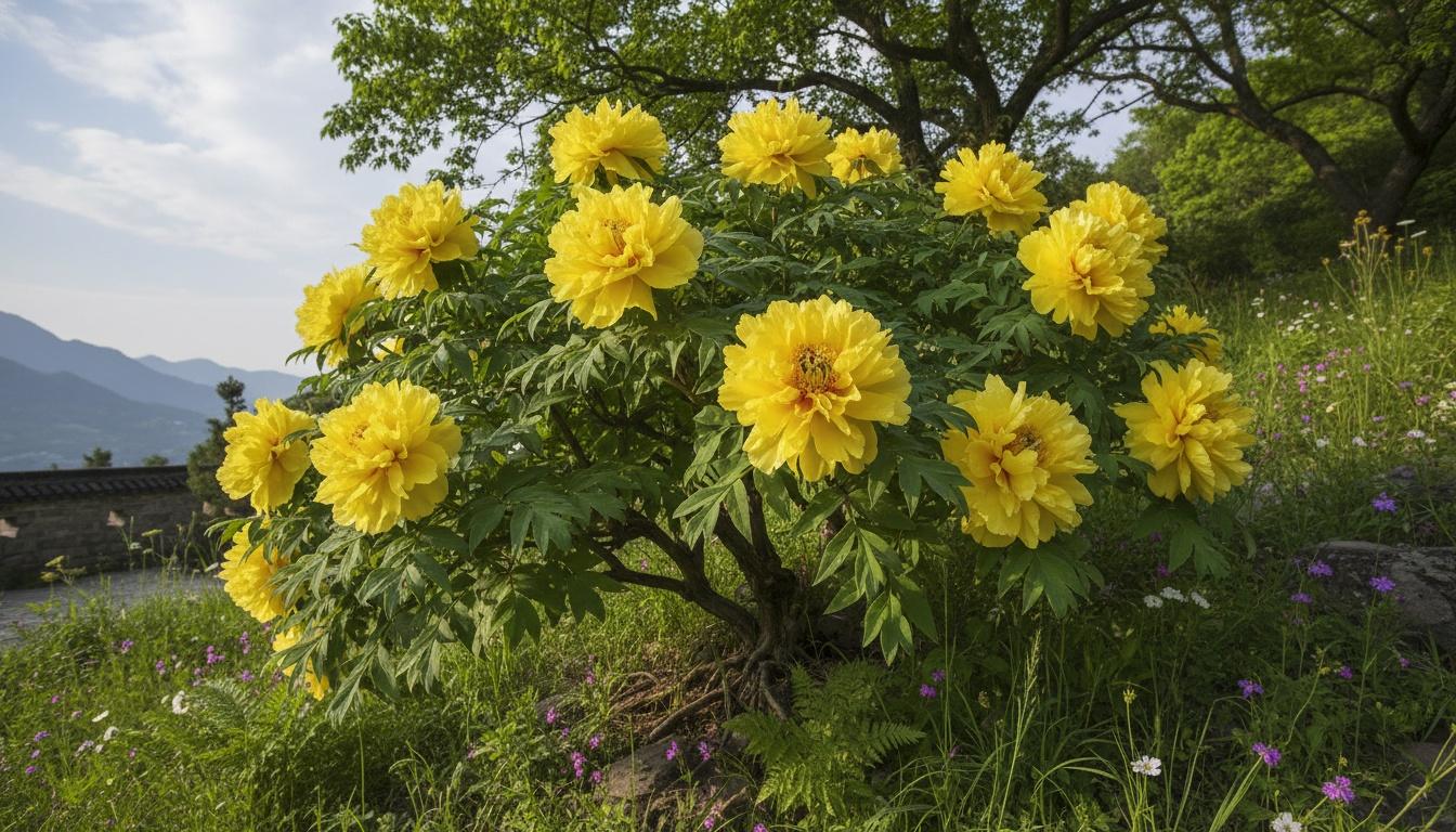 Golden Crown Tree Peony 'Yellow' (Paeonia Suffruticosa 'Yellow') - Ground Layers