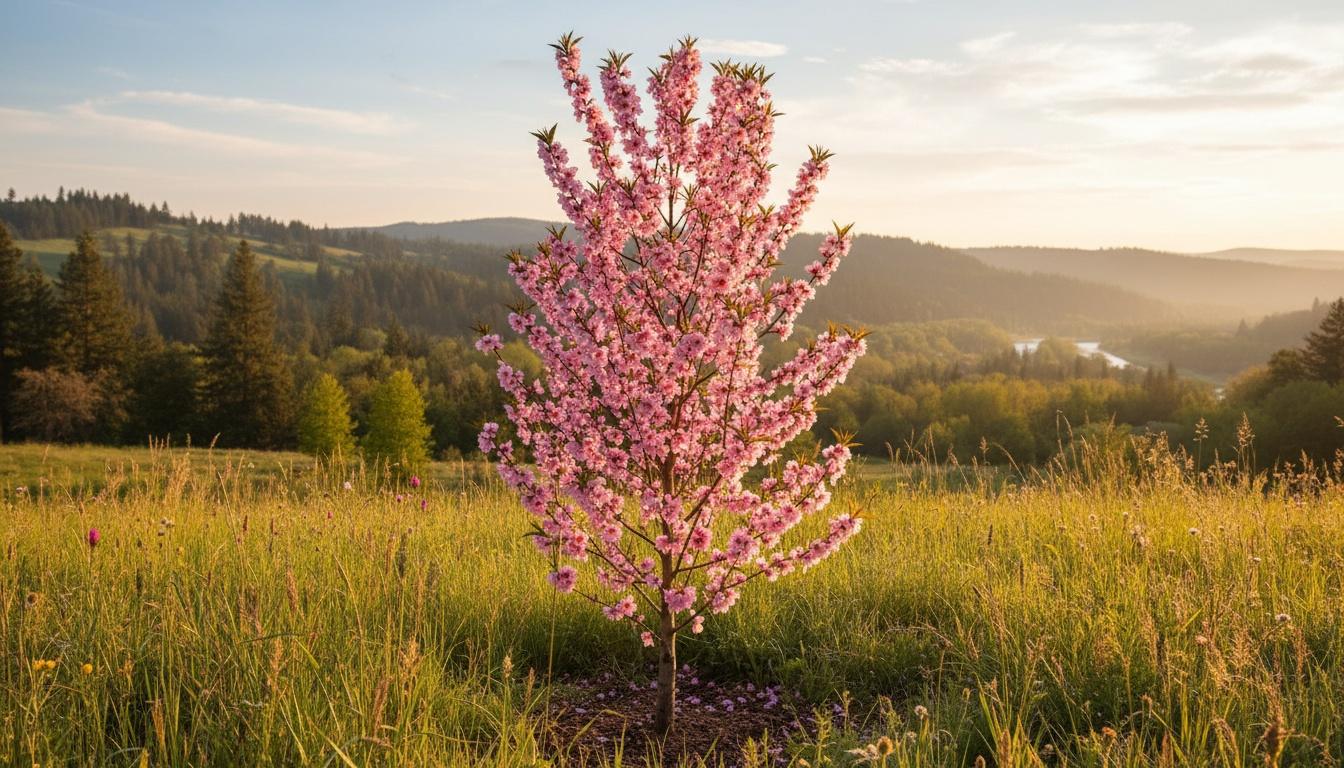 Purple Leaf Columnar Ornamental Flowering Peach 'Corinthian Pink' (Prunus Persica 'Corinthian Pink') - Flowering Trees