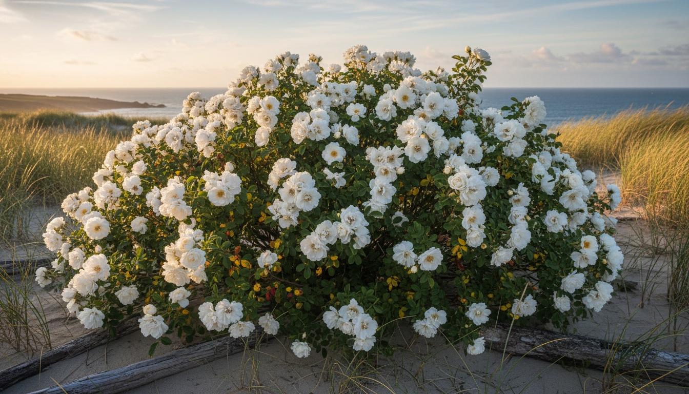 Fragrant White Rugosa Shrub Roses 'Blanc Double De Coubert' (Rosa 'Blanc Double De Coubert') - Ground Layers