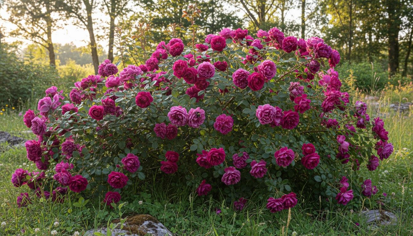 Fragrant Purple Red Shrub Roses 'Purple Pavement' (Rosa 'Purple Pavement') - Ground Layers