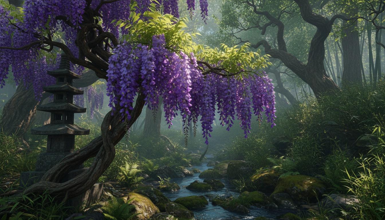 Purple Japanese Wisteria 'Black Dragon' (Wisteria Floribunda 'Black Dragon') - Ground Layers