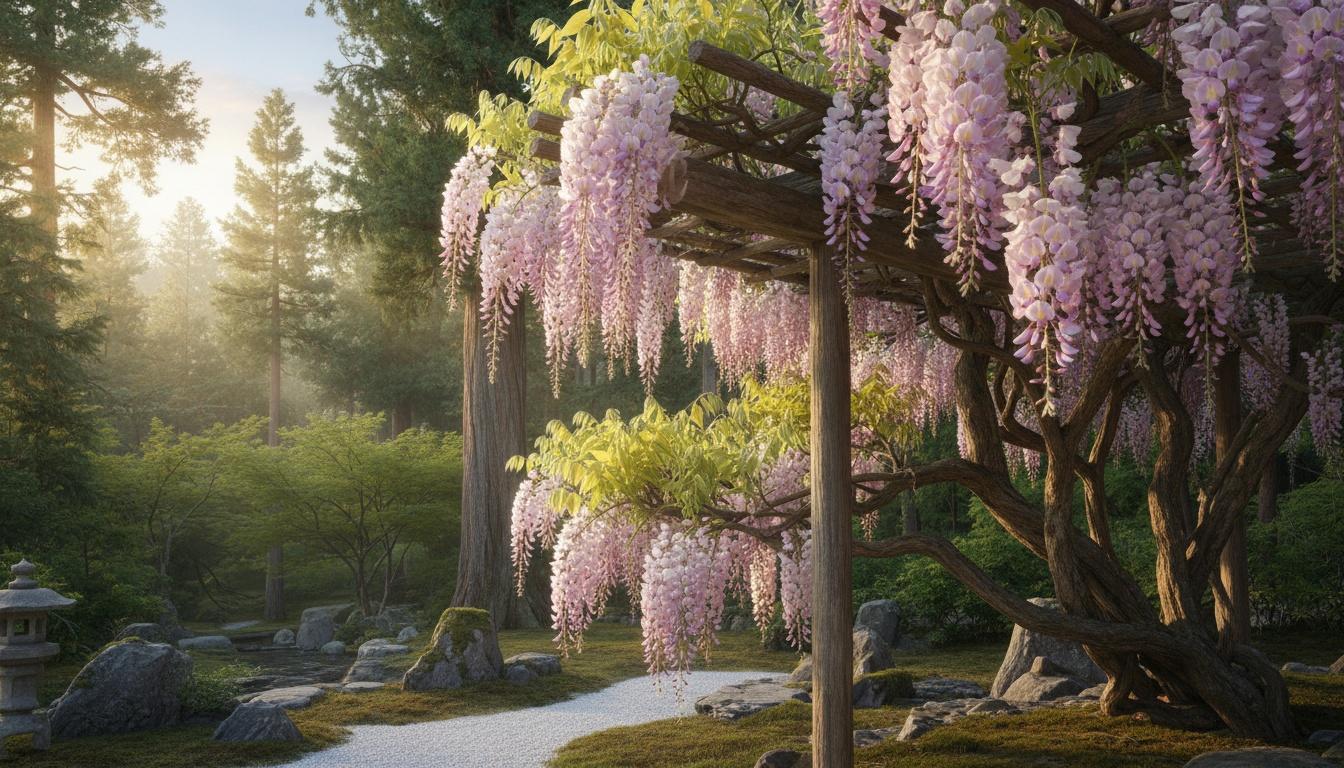 Light Pink Japanese Wisteria 'Pink Ice' (Wisteria Floribunda 'Pink Ice') - Ground Layers