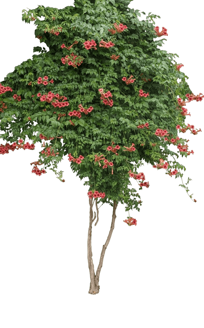 Atomic Red Trumpet Vine (Campsis Radicans 'Stromboli') - Ground Layers
