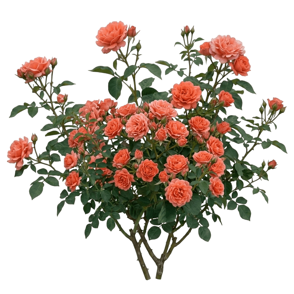 fragrant ruffled orange pink floribunda roses 'harpageant' easy does it™ (Rosa Pp 22587 'Harpageant') - Perennials